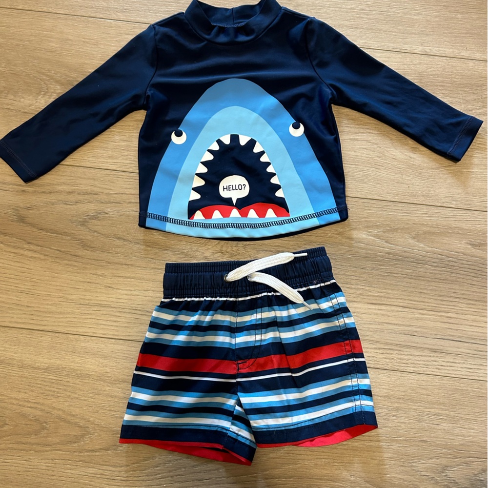 Baby Swim Trunks and Rash Guard Set - EUC